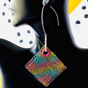 3” Silver Handmade Dangle Diamond Shaped Earrings